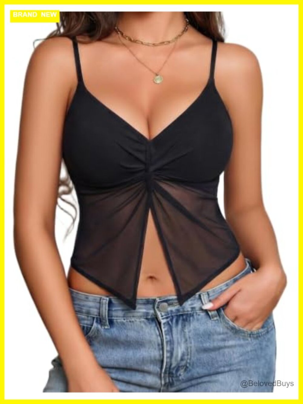 Sheer Mesh V Neck Twist Front Crop Tank Top Y2K Slim Fit Slit Hem